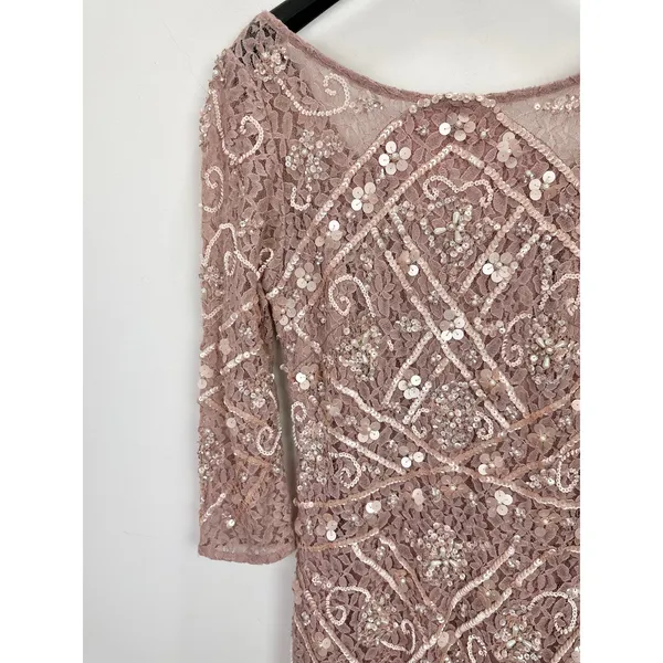 Adrianna Papell Sequin Beaded Boat Neck Dress Cocktail Rose Quartz US 4 NWT - Image 6
