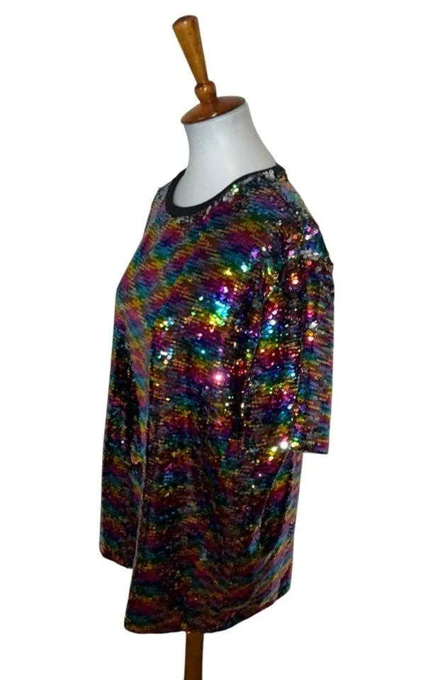 ASOS Rainbow All Over Sequins Shirt Size Medium - Image 2