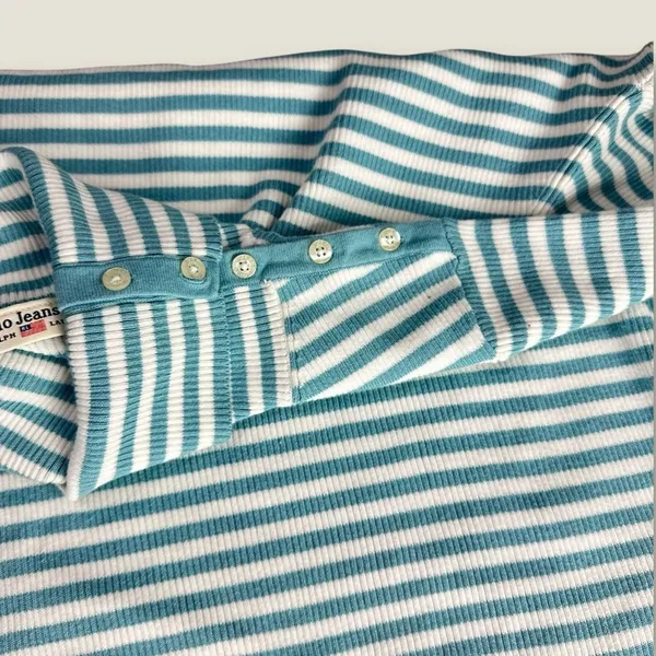Y2k Polo Jeans Co by Ralph Lauren Blue White Striped Knit Turtleneck Size XL - Image 5