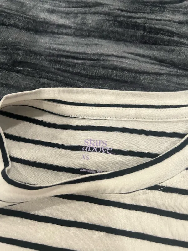 Stars Above Cream and Black Striped Long Sleeve pj Tee Size XS - Image 2