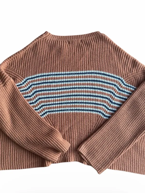 Listicle Women's Small Brown Striped Chunky Knit Sweater Oversized Pullover - Image 2