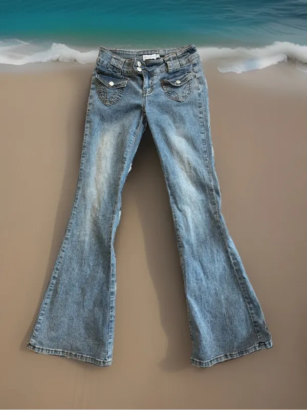 Thats So Fetch Low Rise Boot Cut Flare Jeans Blue Size undefined - Image 10