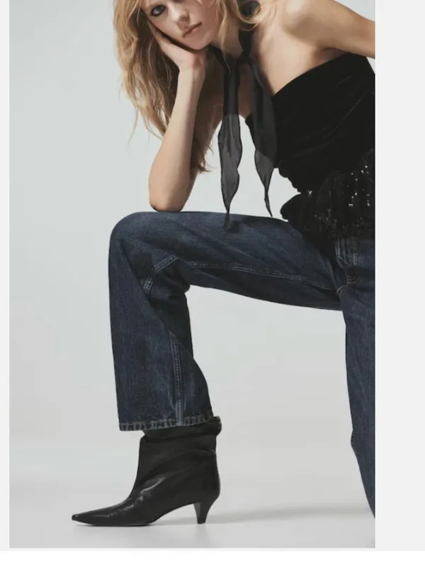 Nwt Mango Mng Black Asa Slouchy Leather Kitten Heel Ankle Boots Bootie Eu39 Us 9 - Image 3