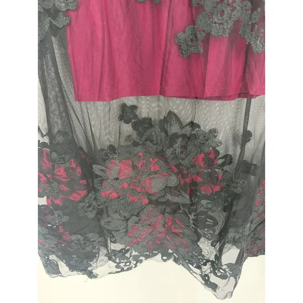 Tracy Reese Mesh Floral Midi Dress S Black Burgundy Gothic Whimsigoth Dark Moody - Image 5