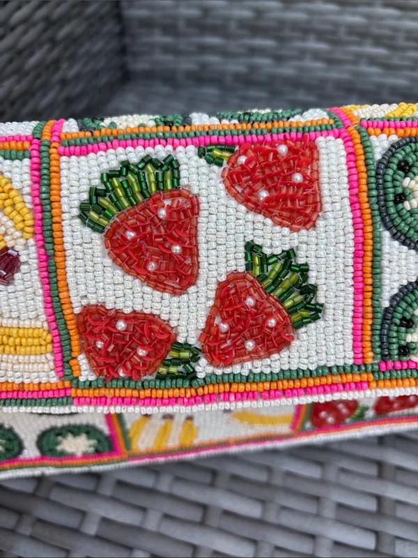 HANDMADE in Made in India Beaded Fruit lined Bag Pink - Image 9