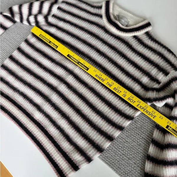 Everlane Cocoon Crew in Ivory Black Pink Stripe Alpaca Wool Sweater Size XS - Image 5