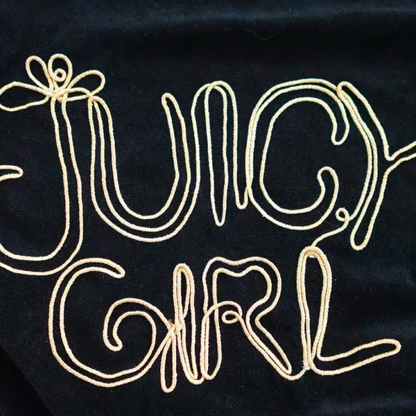 Vintage Juicy Couture Y2K Black Gold 'Juicy Girl' Short Sleeve Hoodie Size L - Image 4