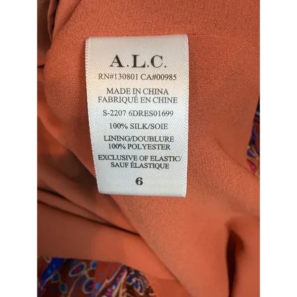 A.L.C. Cory Silk Sleeveless Mini‎ Dress High Neck Pink Cobalt Multi Size 6 - Image 7