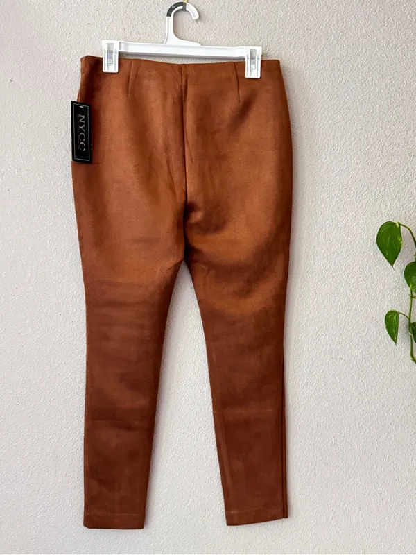 High-Rise Faux Suede Skinny Pants — Cognac - Image 4