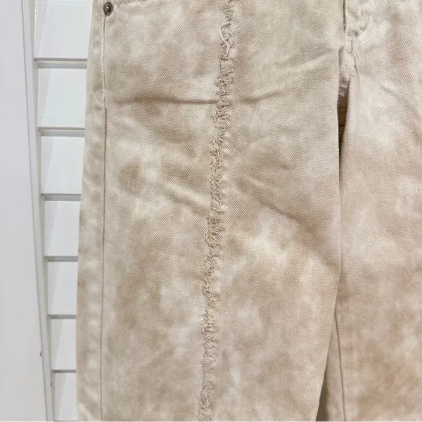Zara High Rise Double Waist Beige Jeans Sz 0 Straight Leg Animal Print Splotchy - Image 6