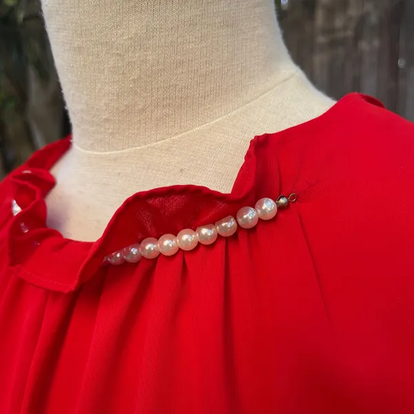 Zara Red Sleeveless Top pearls necklace party classic career Xmas holiday L - Image 2