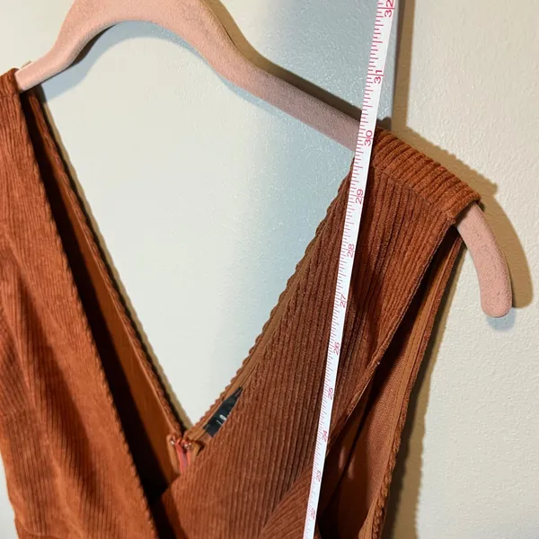 Lulus Rust Orange Corduroy Wrap Romper D-Ring Belt Pockets Medium NWT - Image 12