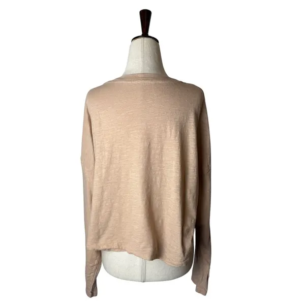 Vuori Long Sleeve Top Womens Medium‎ Tan Pink Relaxed Fit Slub Knit Tee Athletic - Image 2