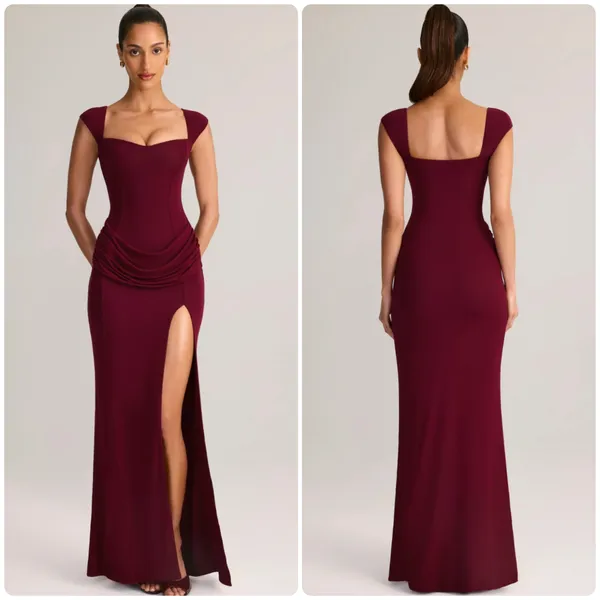 Oh Polly Elva Modal Sweetheart Neck Cowl Waist Maxi Dress in Wine Size XL - Image 2