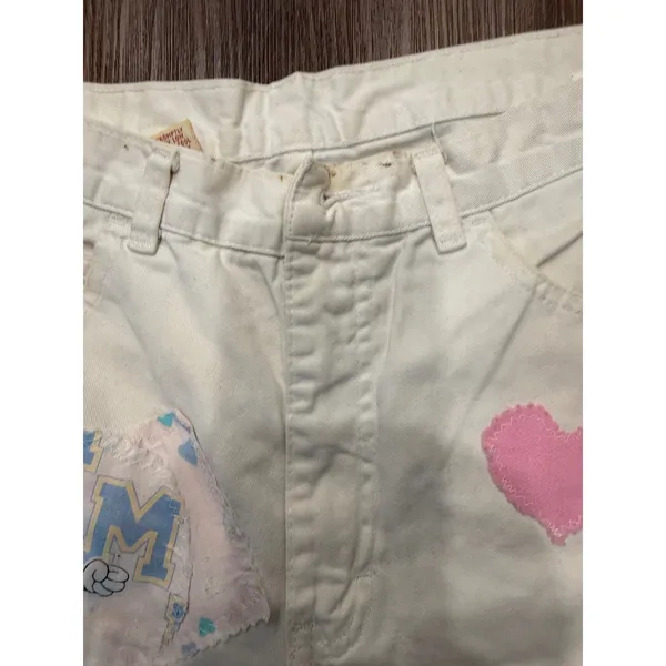 Vintage‎ Mickey Mouse White Jean Shorts Patches Hearts Disneycore Youth - Image 6