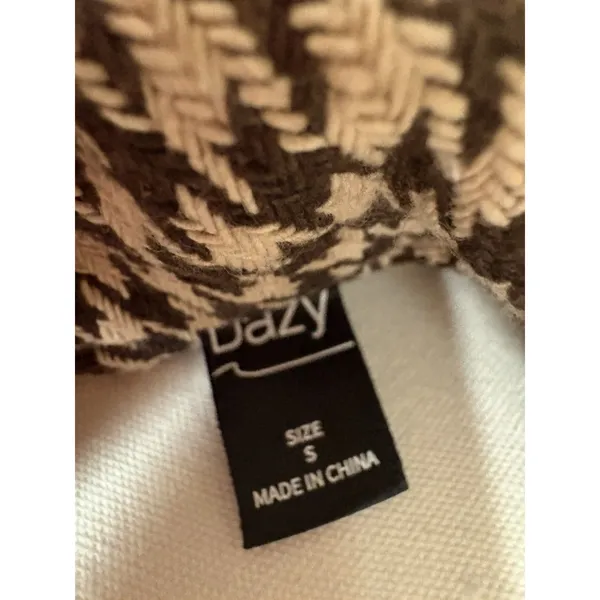 DAZY Women's Houndstooth Blazer Jacket Beige Brown Check Size S Small Preppy - Image 5
