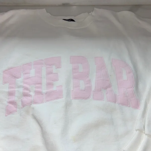 The Bar White Sweatshirt with Pink Lettering - Image 3