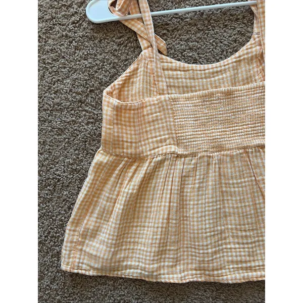 Old Navy Orange Gingham Check Cottage‎ Festival Babydoll Tank Top Shirt Small - Image 6