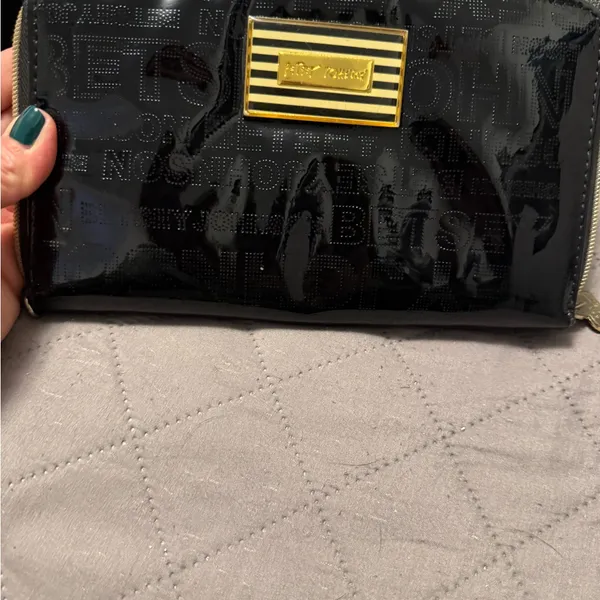 Betsey Johnson Black Pouch with Gold Heart Charm - Image 3