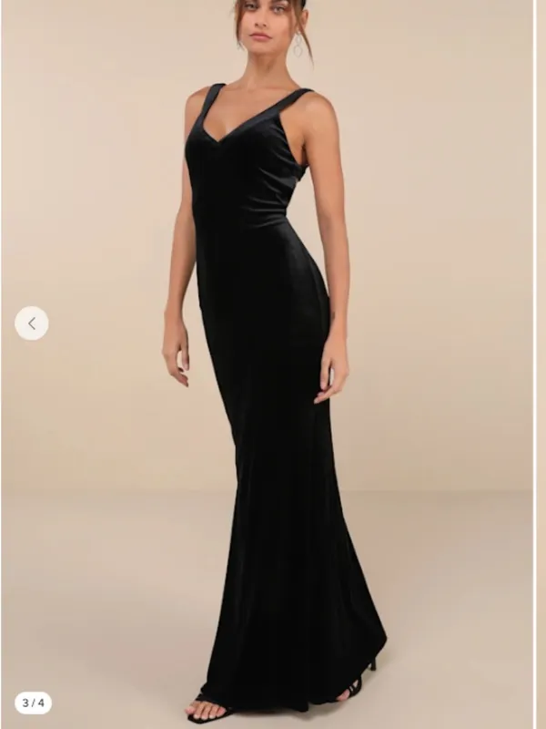 LULU's Prom Wedding Sexy PinUp Romantic Chic Sophisticated Elegant Velvet Maxi - Image 2
