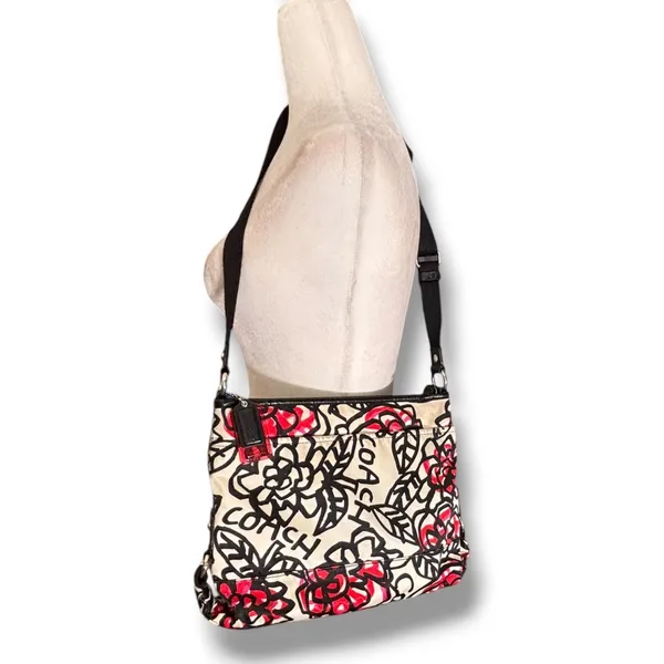 Coach Poppy Floral Graffiti Crossbody Bag Pink Black Satin Y2K Streetwear Purse - Image 2
