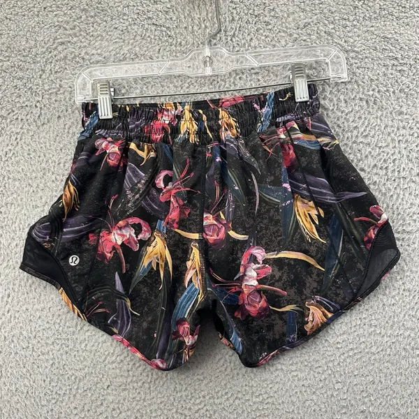 Lululemon Hotty Hot Low Rise Shorts 4" Veiled Floral Black Athletic‎ Running W 4 - Image 2