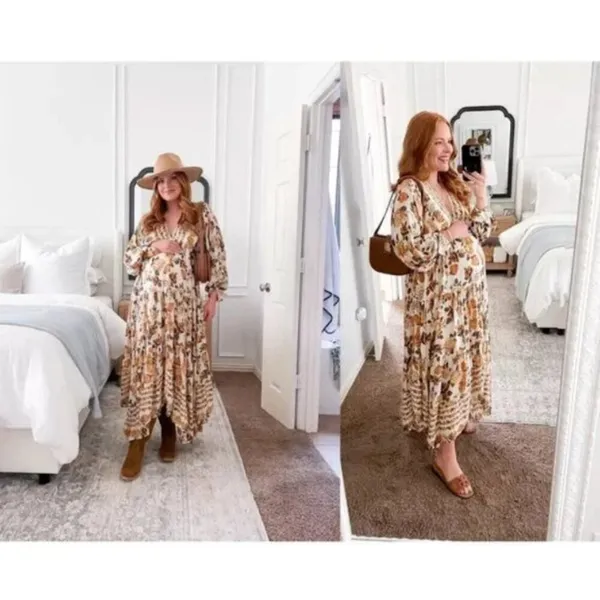FREE PEOPLE Rows Of Roses Maxi Dress in Ivory Combo Size X-Small - Image 13