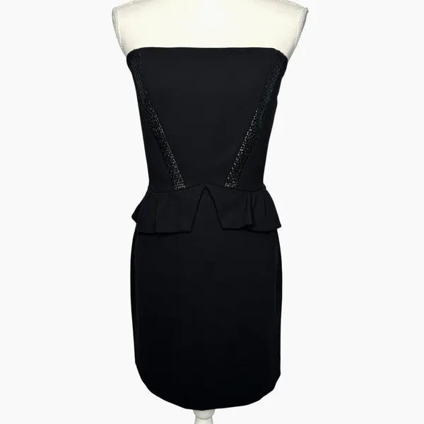 Sandro Paris Strapless Peplum Dress Size 8 Black Embellished Cocktail Party Chic - Image 3