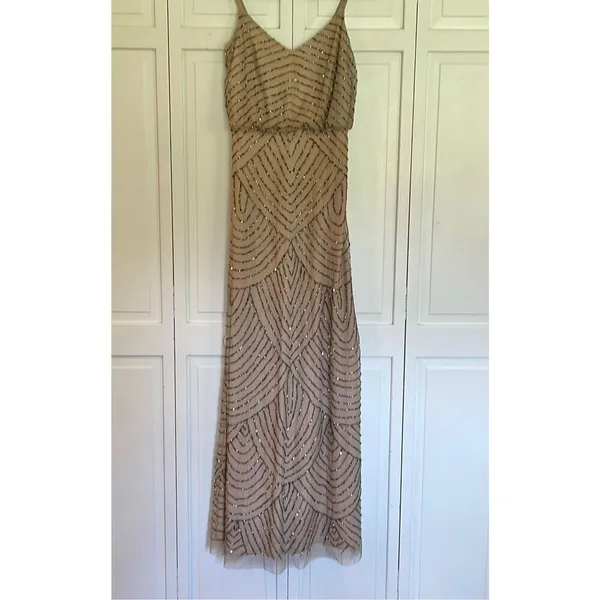 Adrianna Papell scalloped sequin nude maxi dress 2 - Image 3