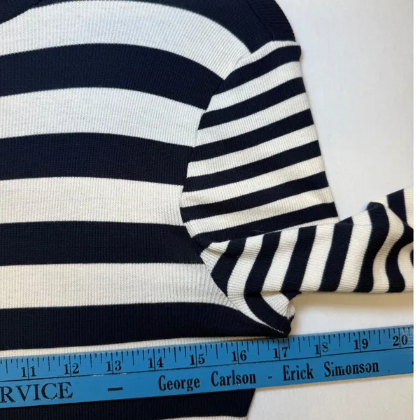 Madewell Women Navy Cream Striped Ribbed Turtleneck Long Sleeve Top Size L‎ - Image 4