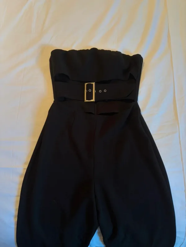 NBD Strapless Black Wide-Leg Jumpsuit with Belted Cutout - Image 2