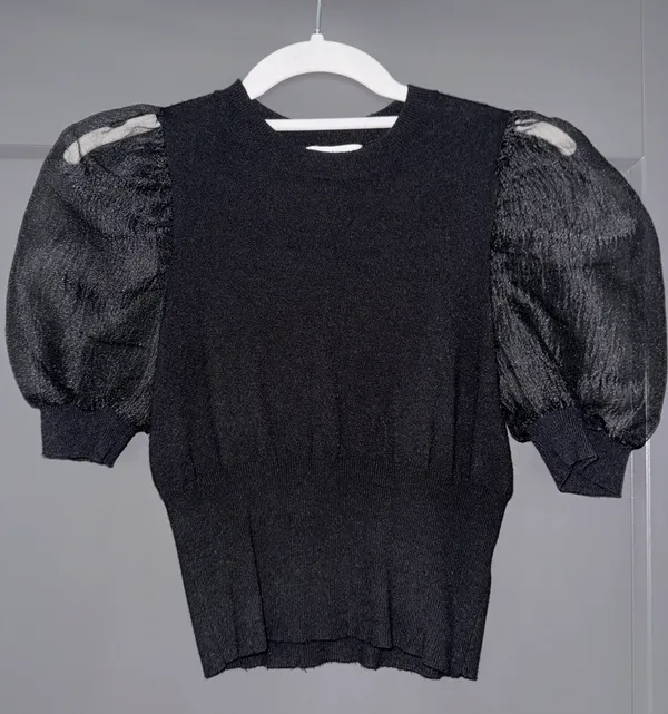 Black Puff Sleeve Knit Top - Image 2
