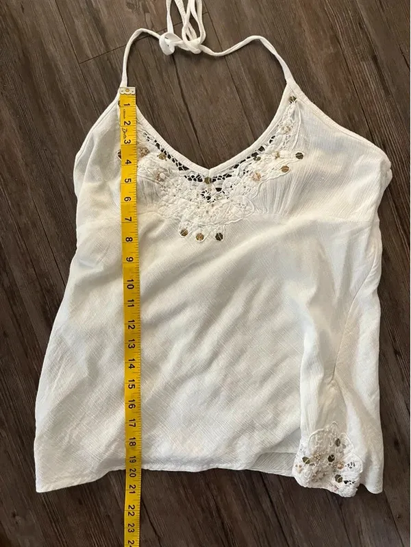 Vintage Y2K Charlotte Russe Halter Top Sz L White Boho - Image 5