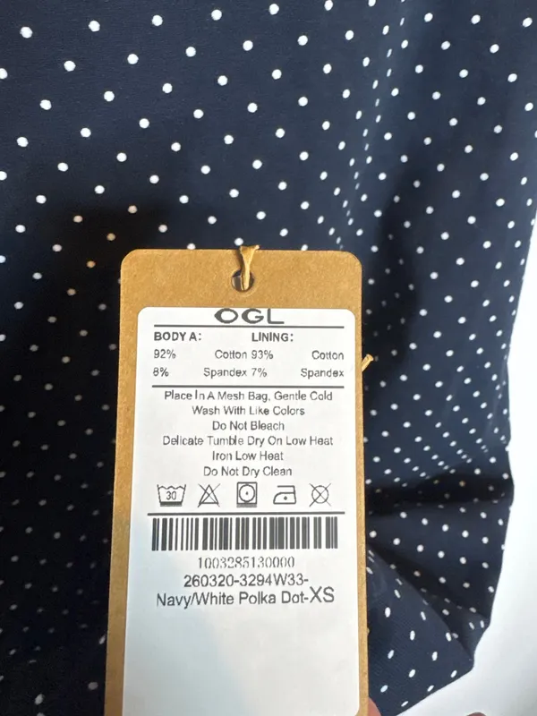 OGL Women XS Navy Blue White Polka Dot Stretch Cotton A-Line Flare Skirt New - Image 2