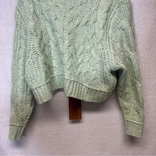 Free‎ People Carousel Mint Green Knit Long Sleeve Cropped Sweater Size XS - Image 5