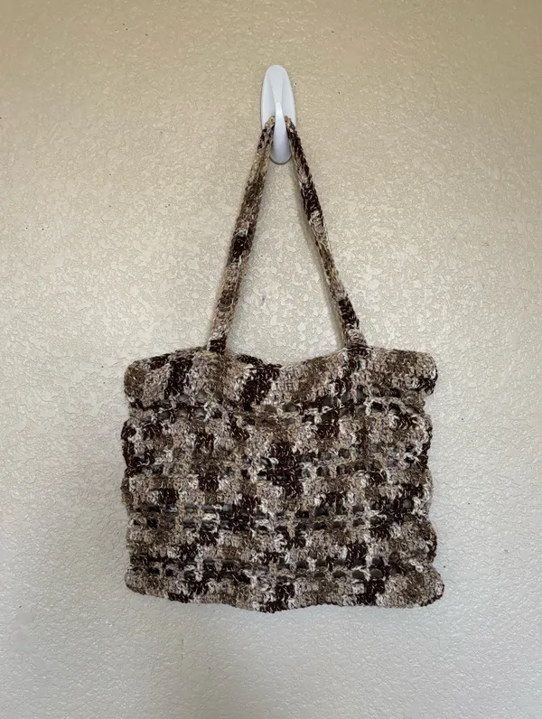 Handmade Brown and cream crochet market bag - Image 2