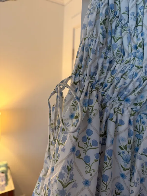 Blue and green floral dress - Image 2
