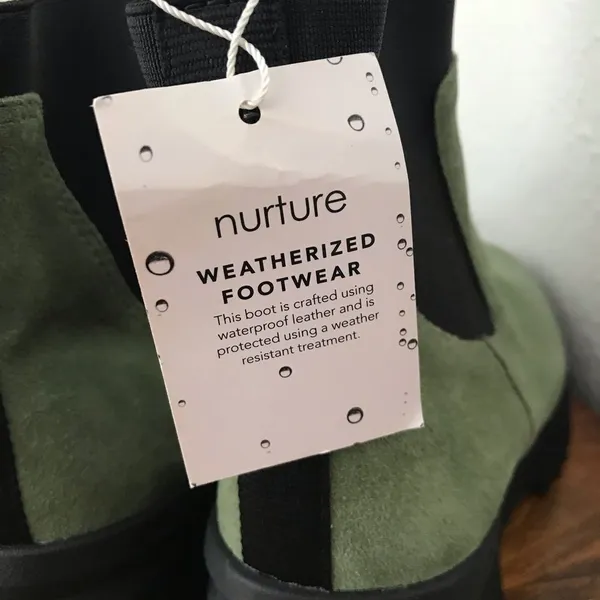 NURTURE Green Suede Chelsea Boot Lug Sole Platform‎ Water Resistant Size 5.5 New - Image 6