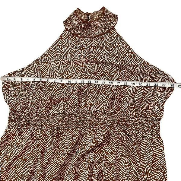 Maurice's Airy Lightweight Brown Printed Smocked Nick Neck Shark Bite Hem Pull Over Dress - Image 4