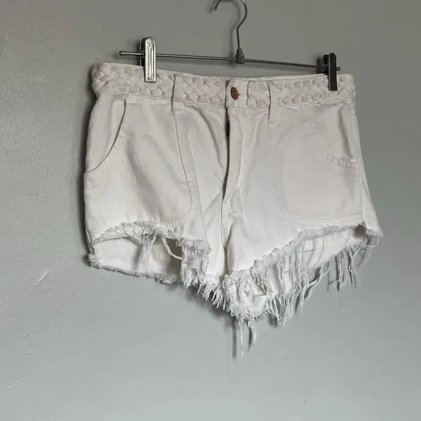 Abercrombie Fitch Festival Shorts Womens 10 White Fringe High Rise Button Zip - Image 2