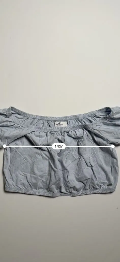 Hollister Off-the-Shoulder Light Blue Milkmaid Boho Cotton Crop Top - Image 5