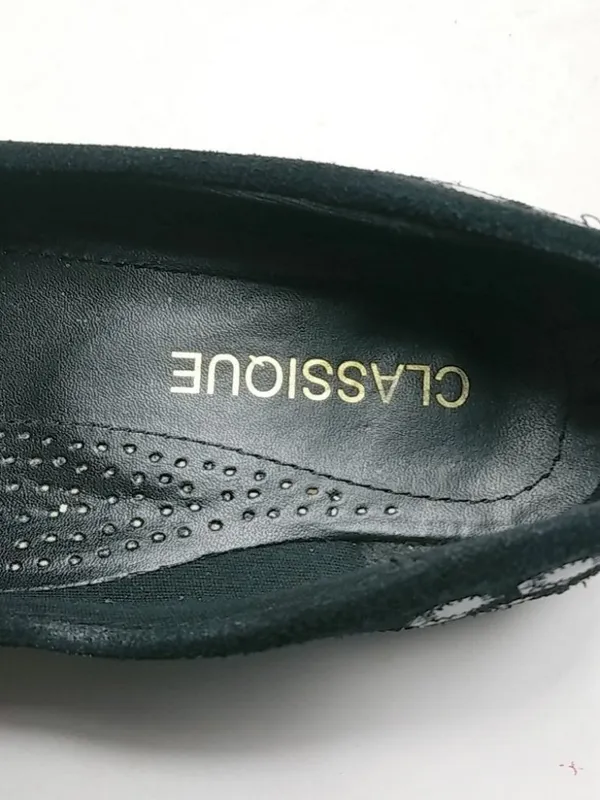 Classique 8.5 Black Suede Low Kitten Heels Slip On Shoes - Image 8