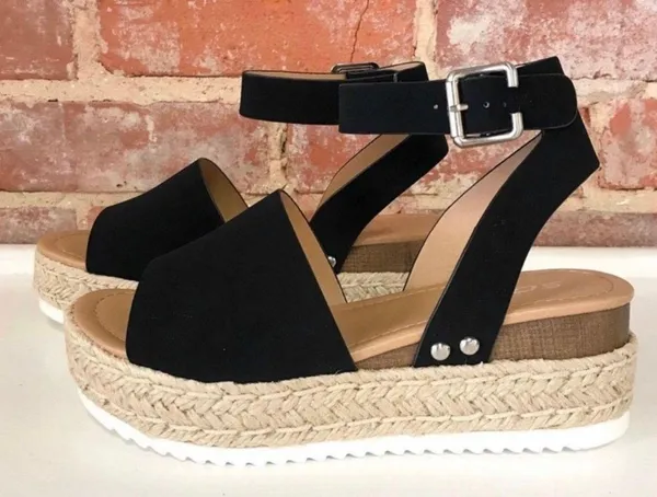 Soda Black Topic Espadrille Wedge - Image 2