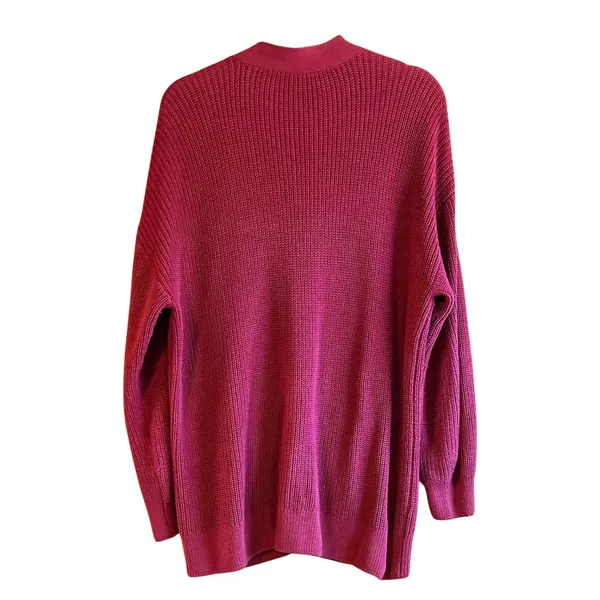 LOFT Womens XL Burgundy Red Shaker Stitch Cotton Button Front Cardigan Sweater - Image 5