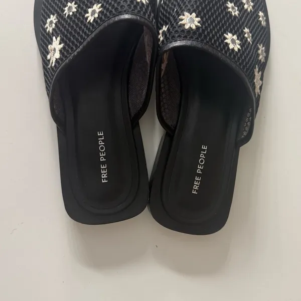 Free People Becky Daisy Embroidered Mules in Black 9 - Image 6