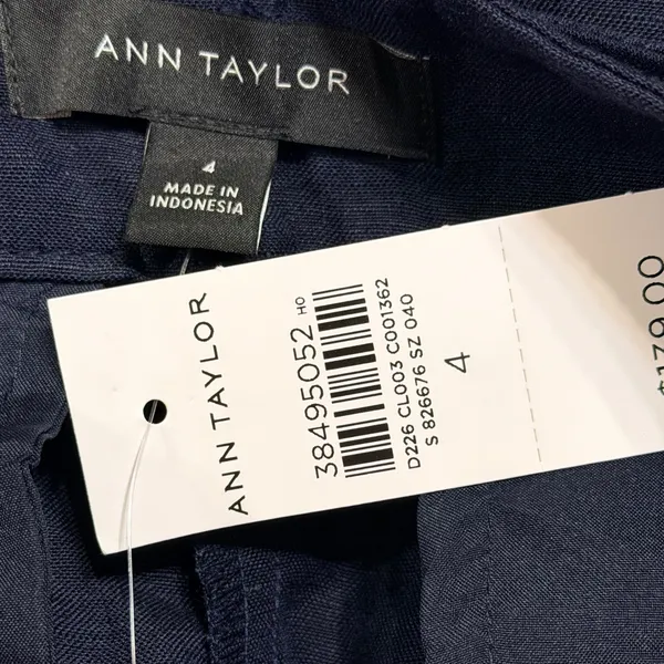 Ann Taylor Navy Blue Linen Blend Wide Leg Belted Trousers Pants 826676 Sz 4 NEW - Image 6