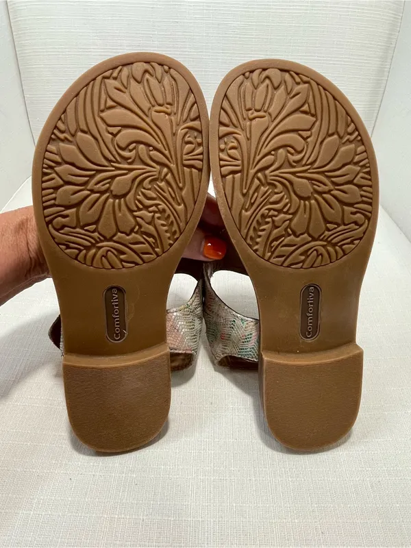 COMFORTIVA Women's Size 6.5 DAFNEY Leather Thong Sandal GREEN/MULTI - Image 7