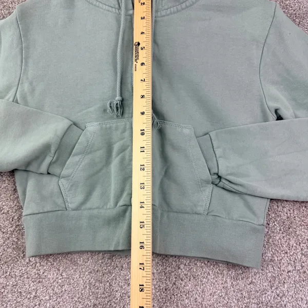 Brandy Melville Full Zip Hoodie Women OS Sage Green Cropped Tassel Drawstring - Image 4
