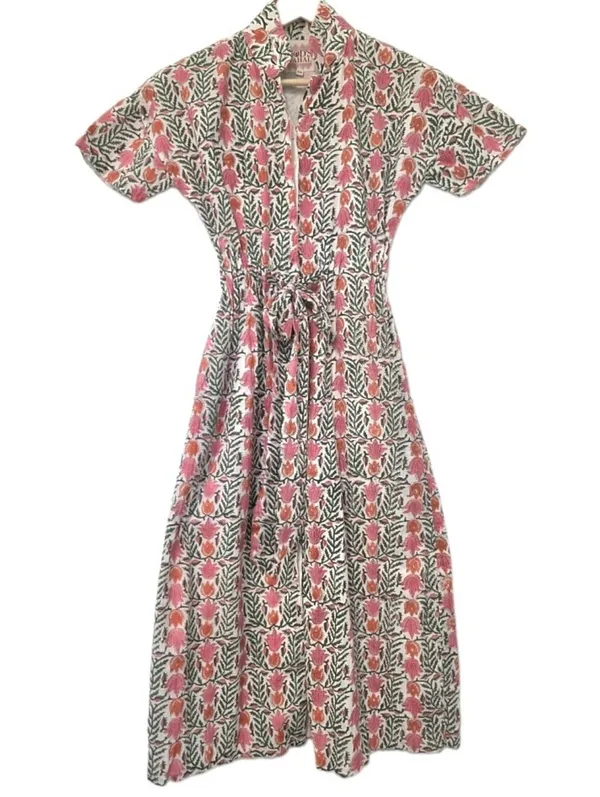 Mod’s Mahal Women’s Midi Shirt Dress English Garden Size XS Pink Green Floral - Image 4