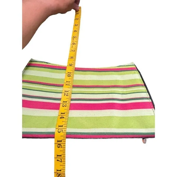 Colorful Striped Handbag With Black Handles & Zip Closure - Image 6